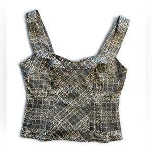 Nanette Lepore Plaid Tweed Bustier Top Size 2 Zip Back Lined Structured